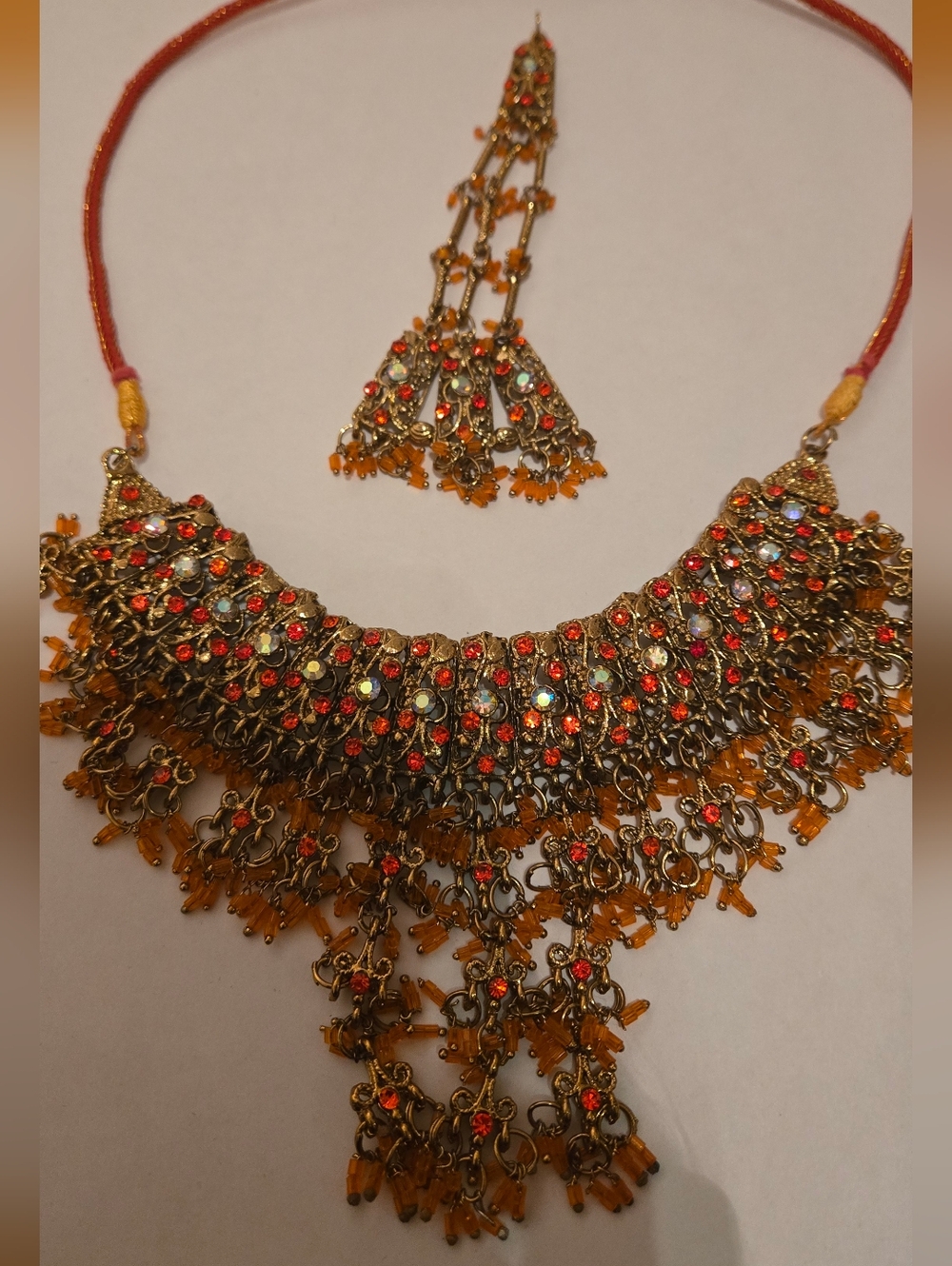 Gold-Tone Statement Necklace with Orange and Yellow Stones